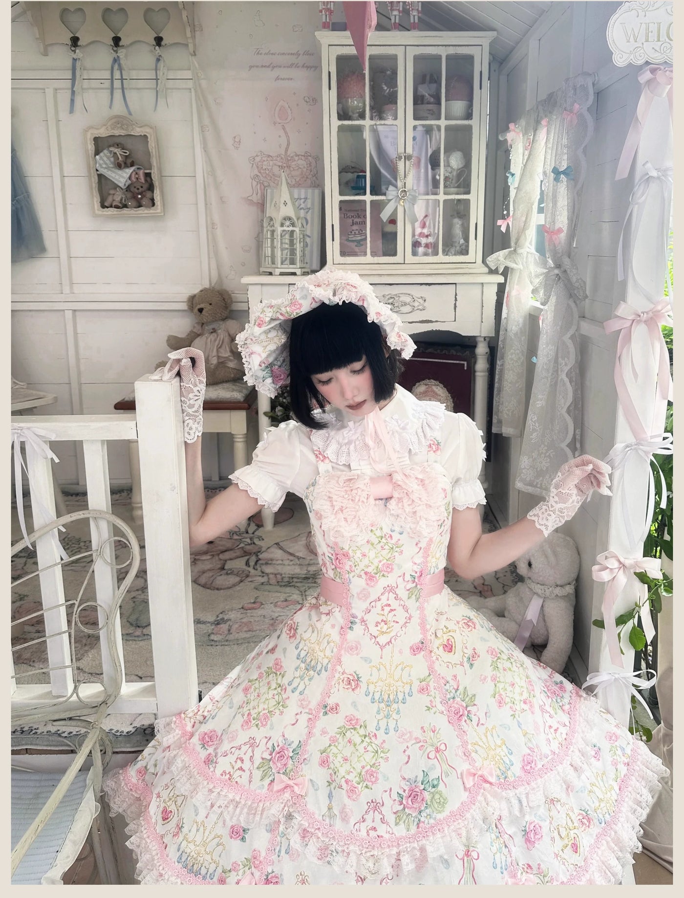 Spring 2025 - Floral Old School Lolita JSK Dress, Lace Trims (L M S XL) 42950:758778