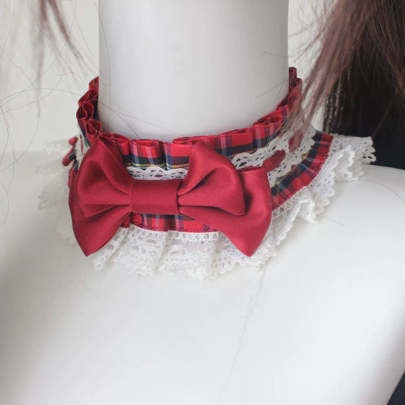 Laura's Doll Red Plaid Lolita Bonnet & Headbow Options — additional product view