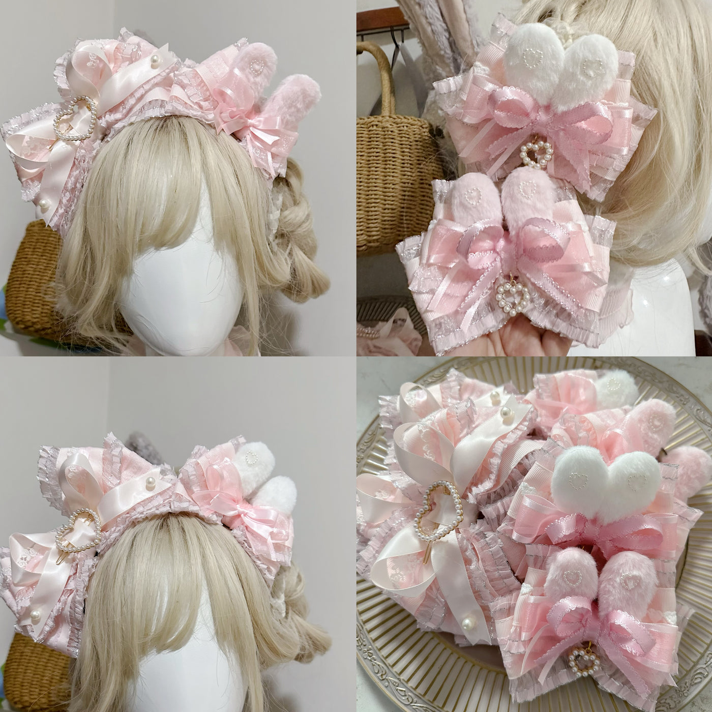 candycoco - Bunny-Ear Ribbon - Bunny-Ear Hair Accessories with Layered Bows
