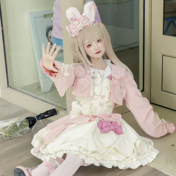 Leopard cat plush toy from Lolita Fetch's Milky Fluffy OP Dress collection, featuring soft, fluffy fur and cute embroidered details.