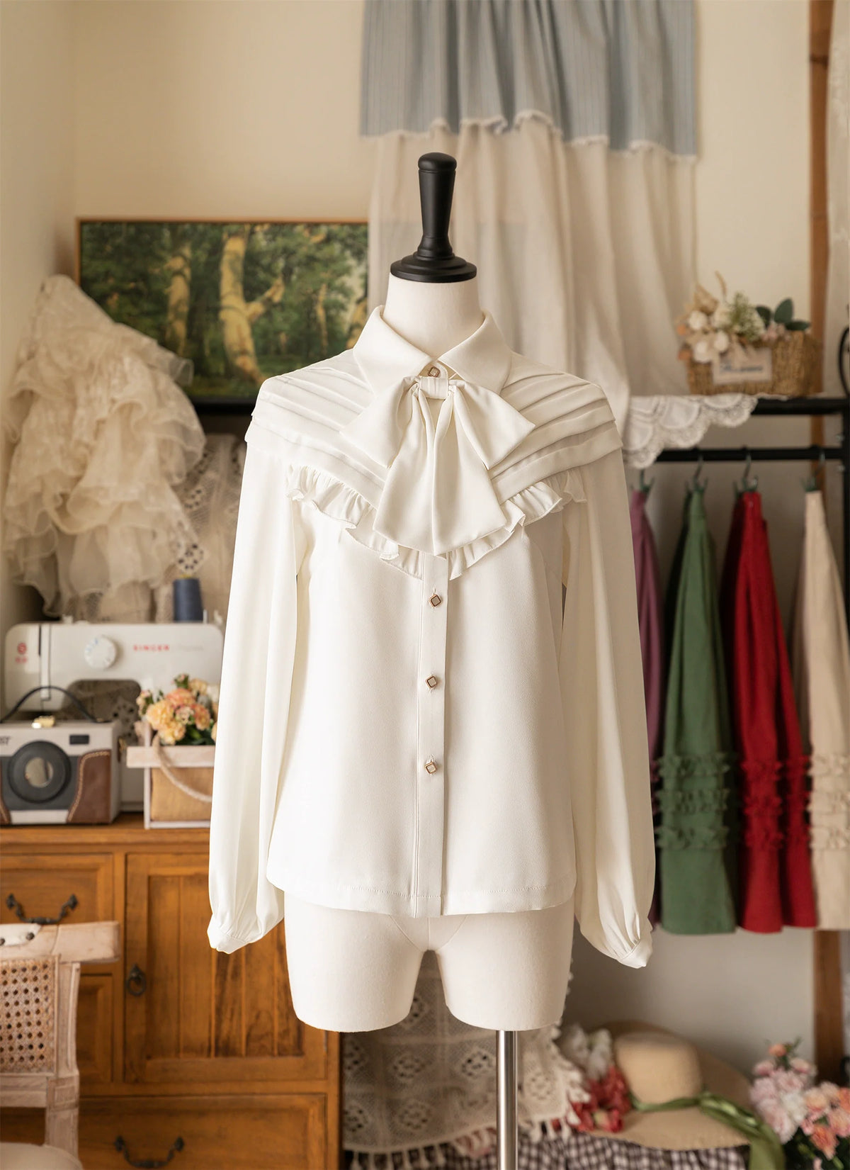 Forest Wardrobe - Forest Basket - Elegant Lolita Blouse, Vintage Bow Tie