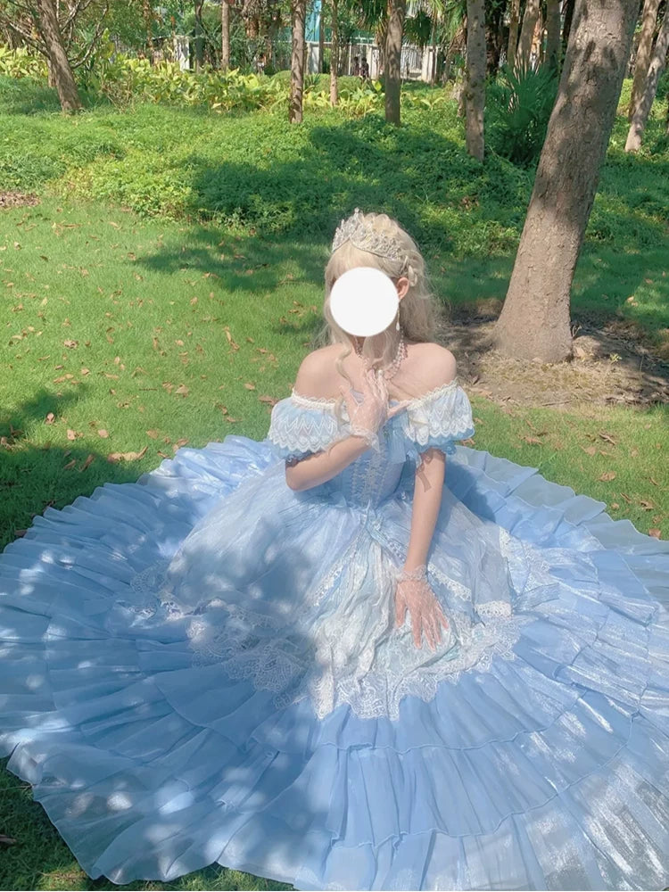Flora Muse - Lolita Evening Gown - Blue off-the-shoulder ballgown