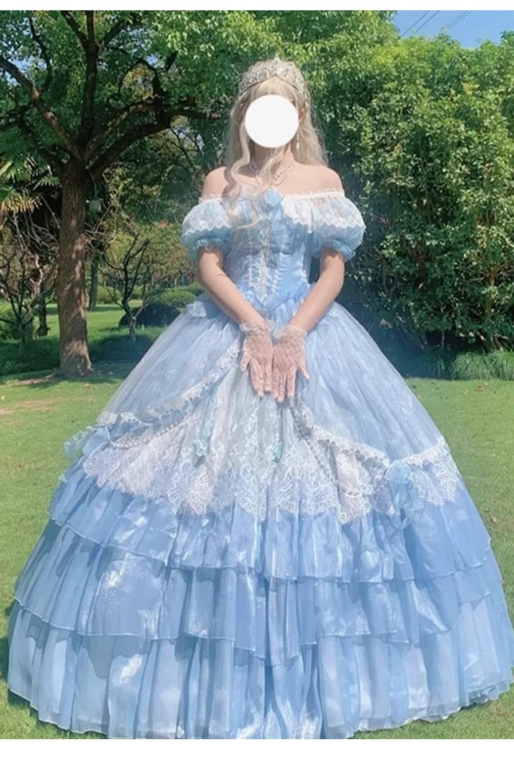 Flora Muse - Lolita Evening Gown - Blue off-the-shoulder ballgown