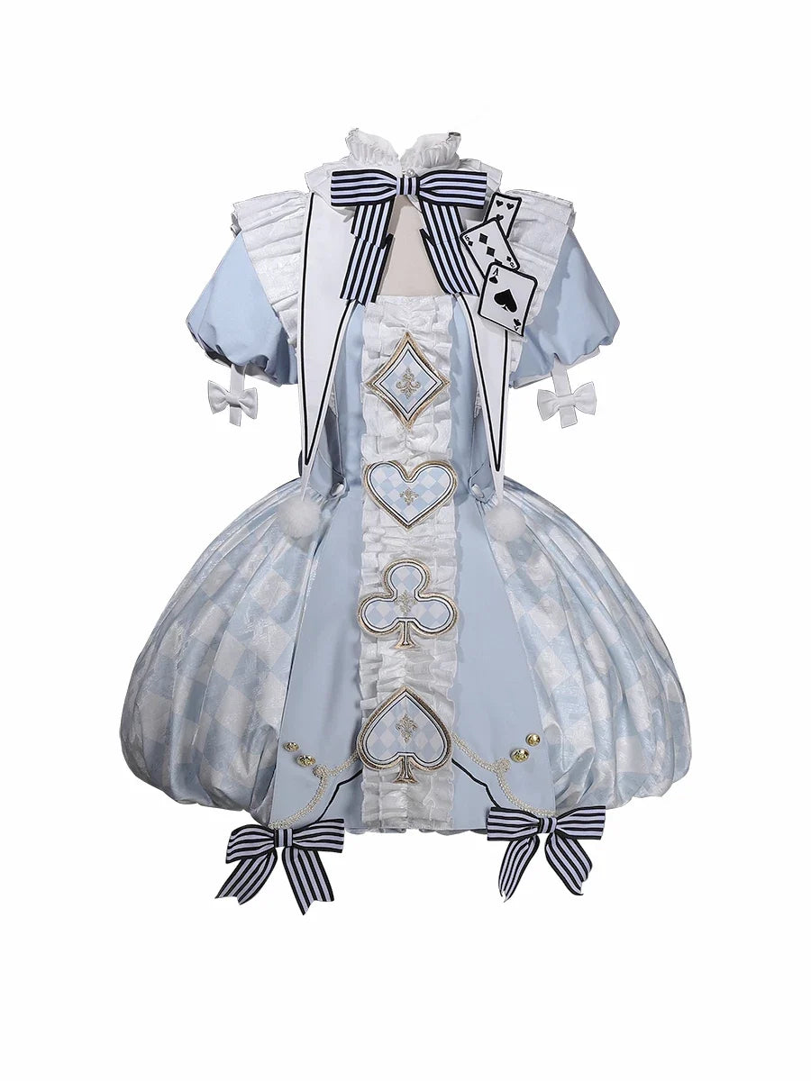 Letters from Unknown Star - For Alice - Doll-like Lolita Jacquard OP Dress Set, Elastic Bubble Hem