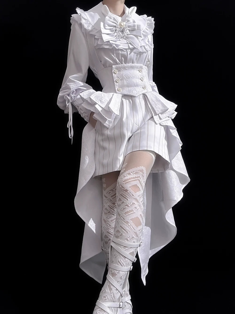 Princess Chronicles - Rabbit Theater White Moonlight - Ouji Lolita Shorts Set, Rabbit Hat