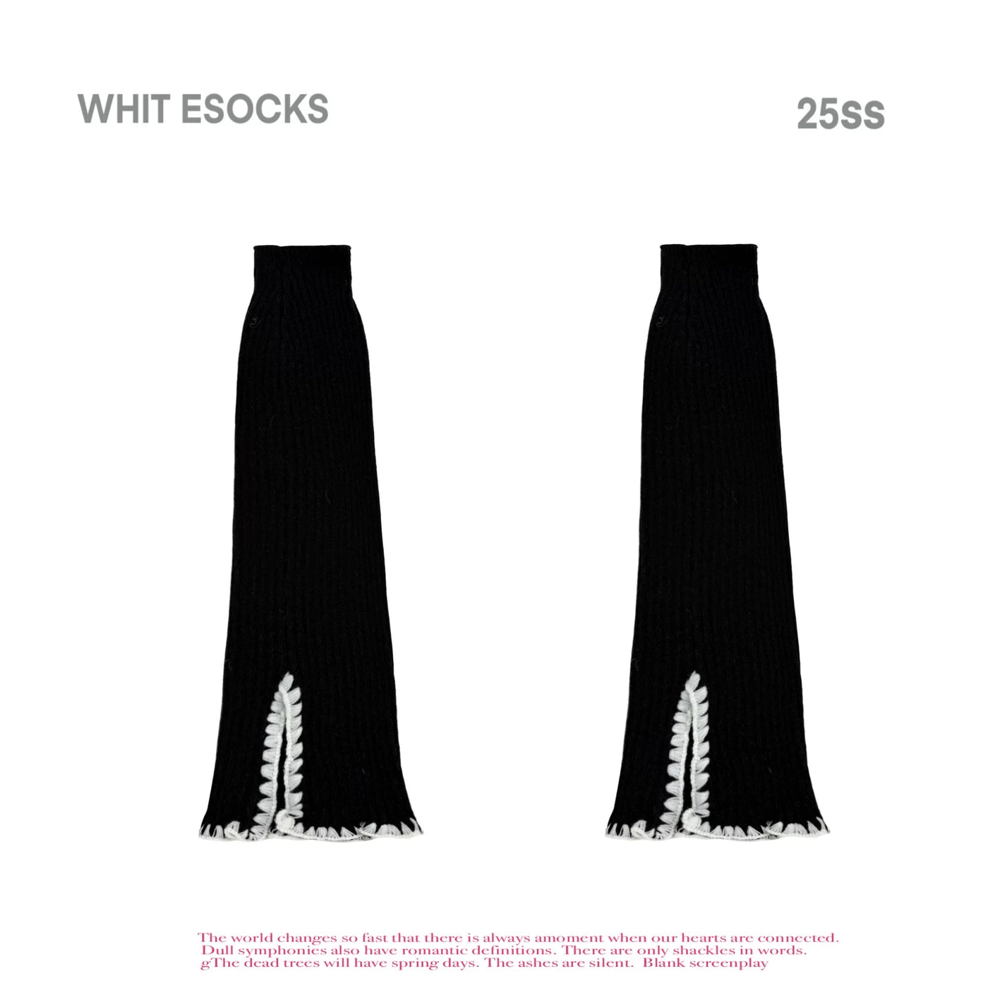 White Socks - Slouchy Rib - Socks with a scrunched ribbed profile and split lace trim