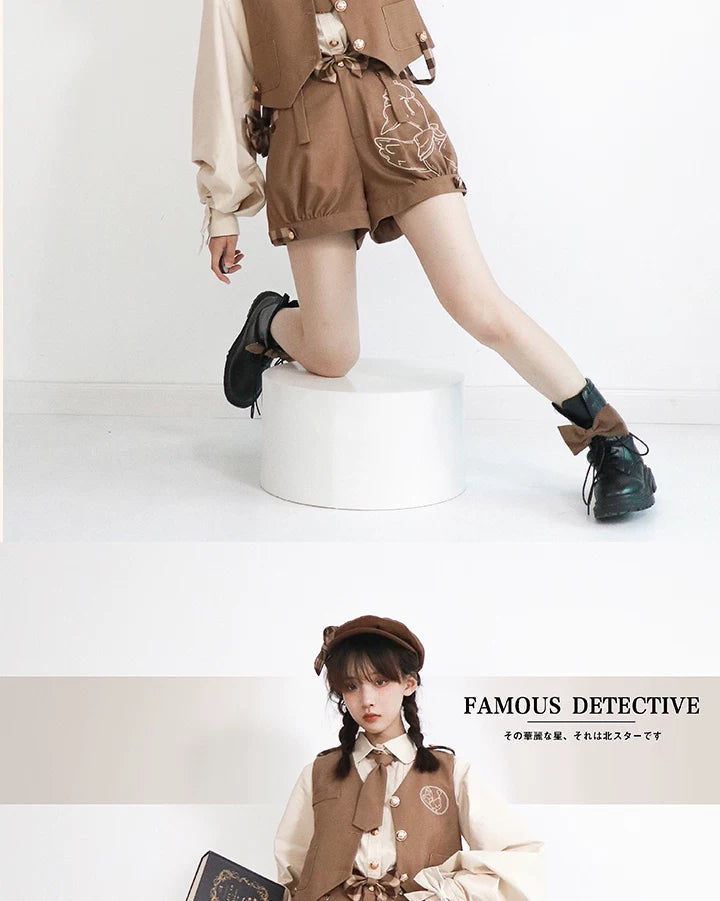 Baozi Pig - Detective Goose - Blouse, Vest and Shorts Options with a Cream Collar