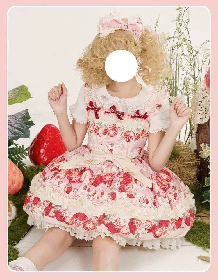 Sweetheart Dream Machine - Sweet Dream Melody - Strawberry Print JSK with Layered Ruffles