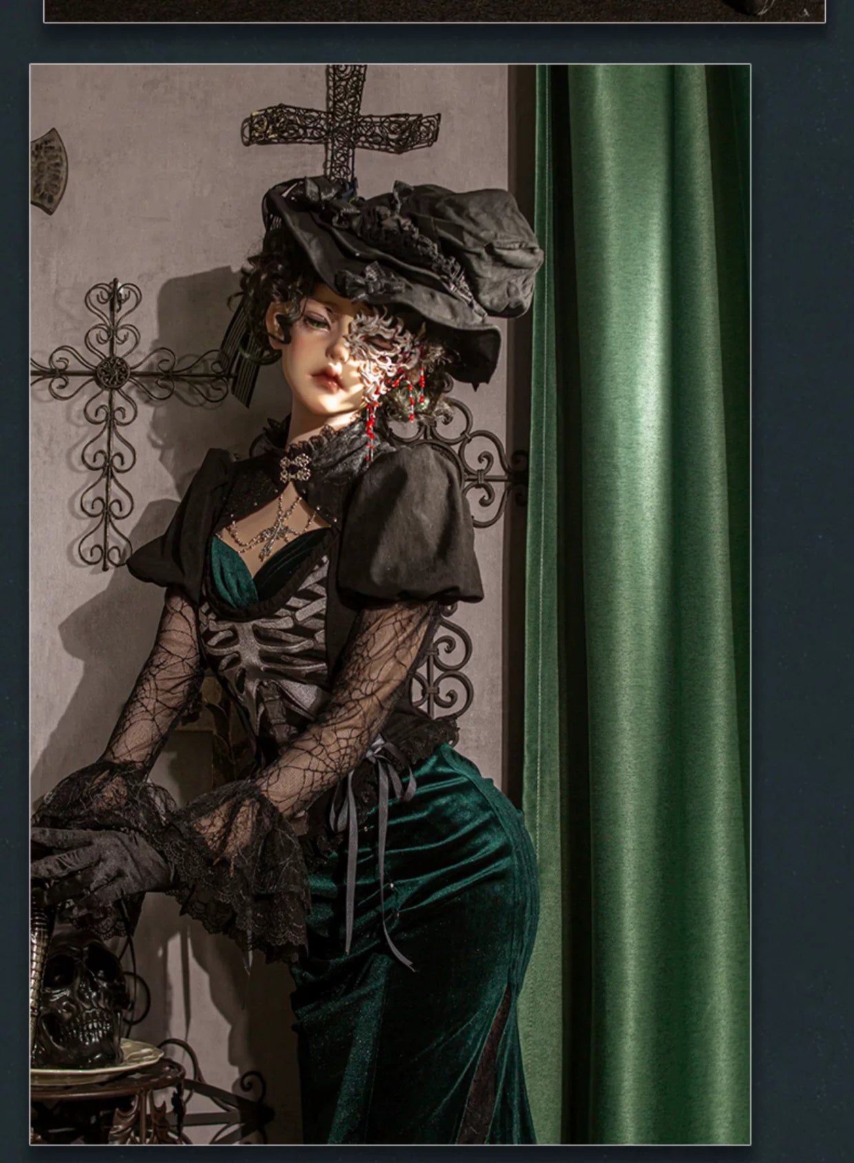Baozi Pig - Deep Abyss Nightmare - Dark-Green One-Piece Qipao Dress with a Fishtail Hem