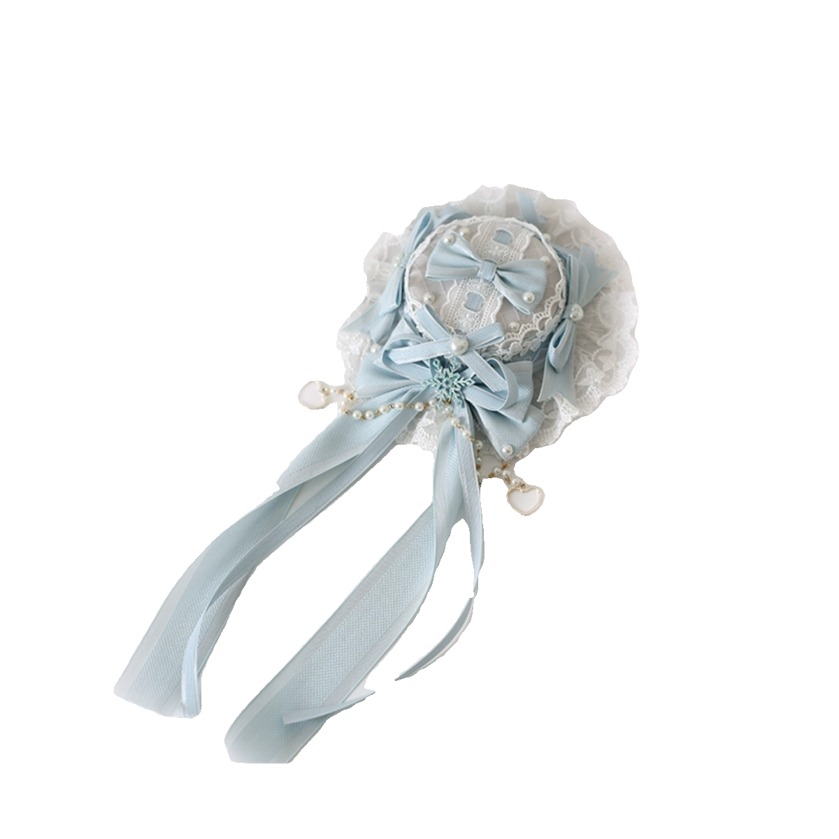 Xiaogui - Christmas Classic Lolita Lace Bow - Ice Blue Bonnet Headwear
