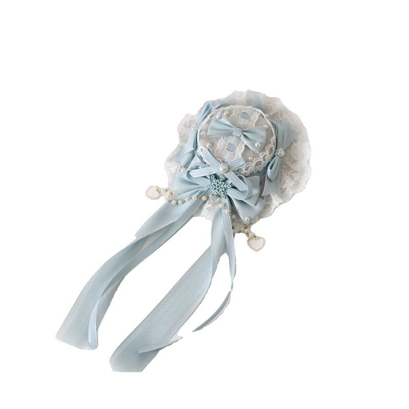 Xiaogui - Christmas Classic Lolita Lace Bow - Ice Blue Bonnet Headwear