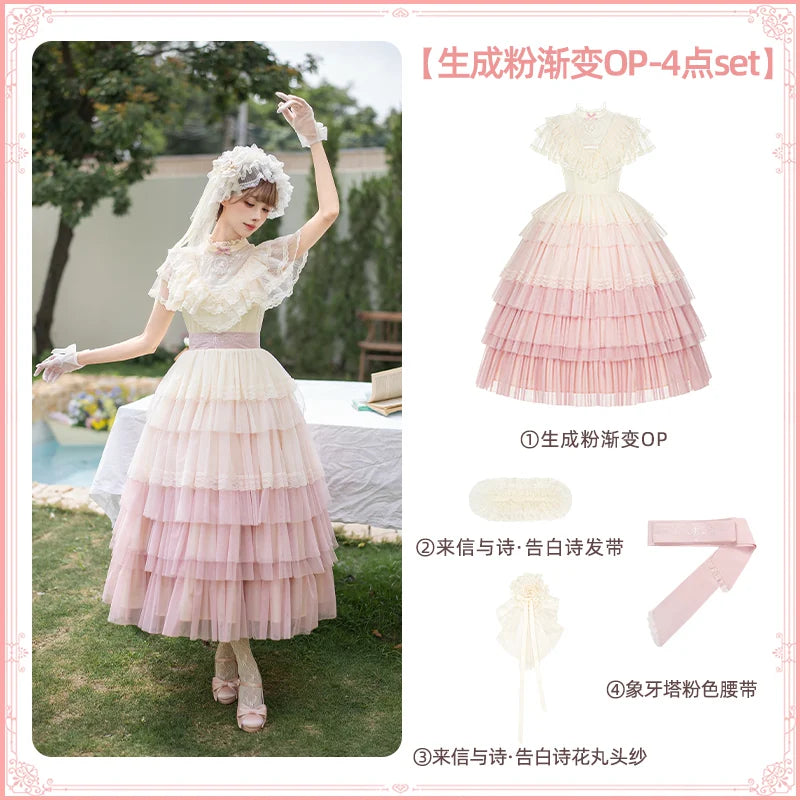With PUJI - True Vow - Embroidered Classic Lolita Dress, Layered Gradient Hem detail view 7