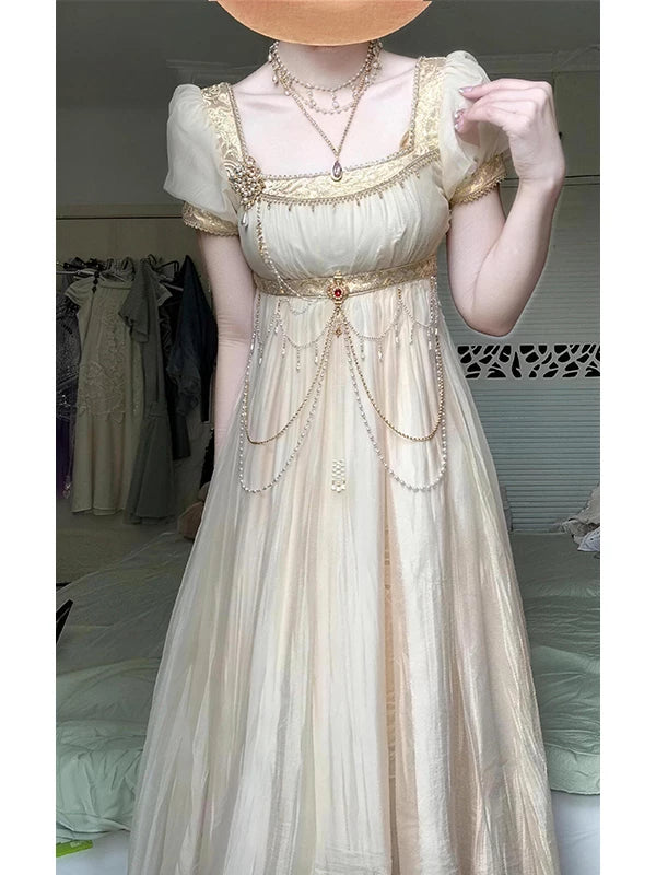 Creamy - Gilded Court - Gold Empire Dress with Waist Chain