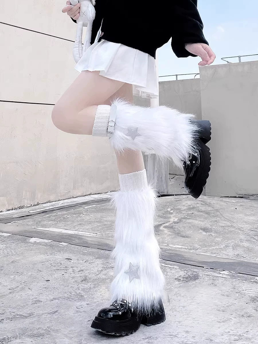 Floral Milk Cat - Starry Y2K - Furry Leg Covers with Star Details