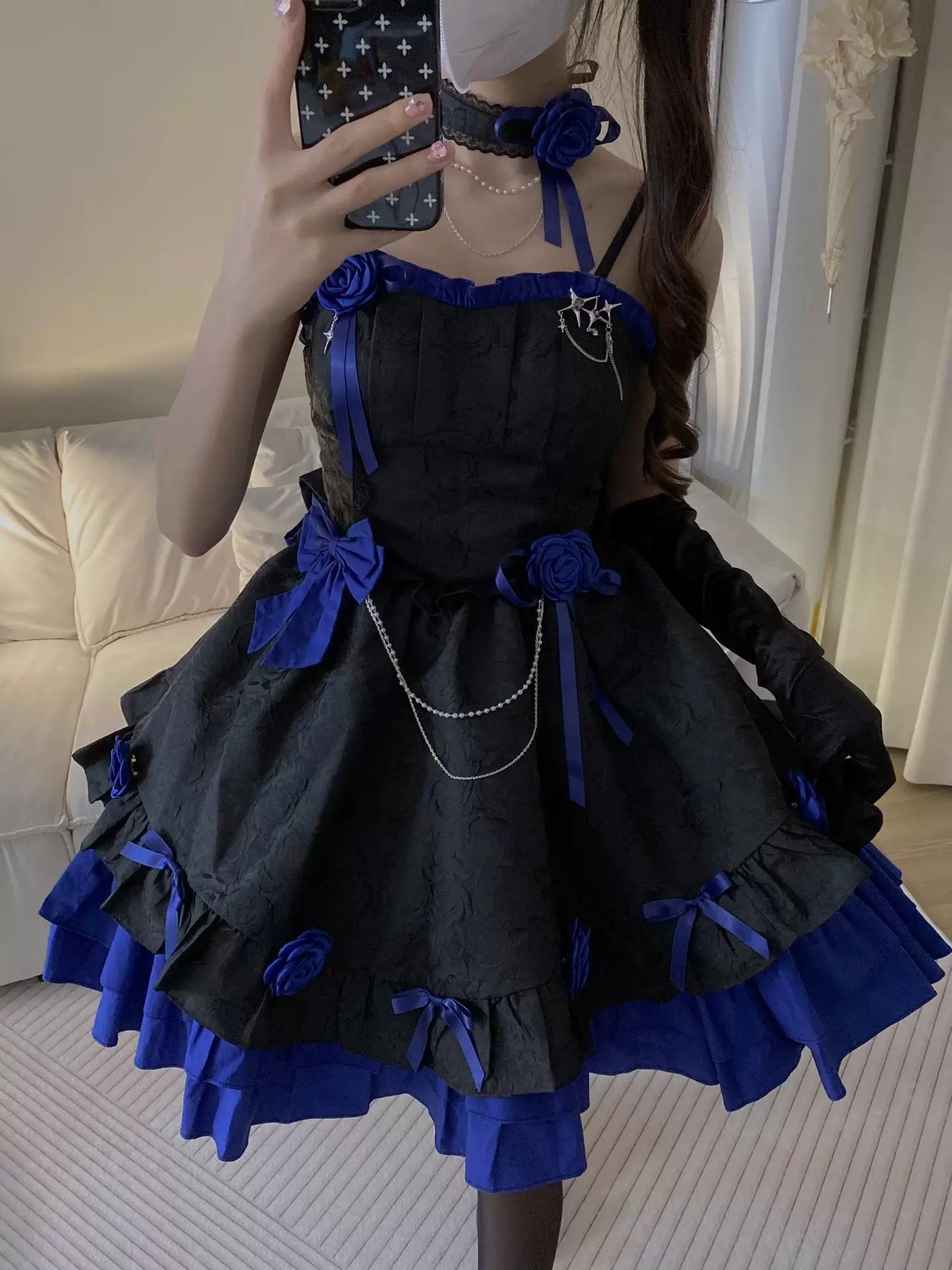 Creamy - Blue Rose - Black and Blue Dress with Blue Rose Accents