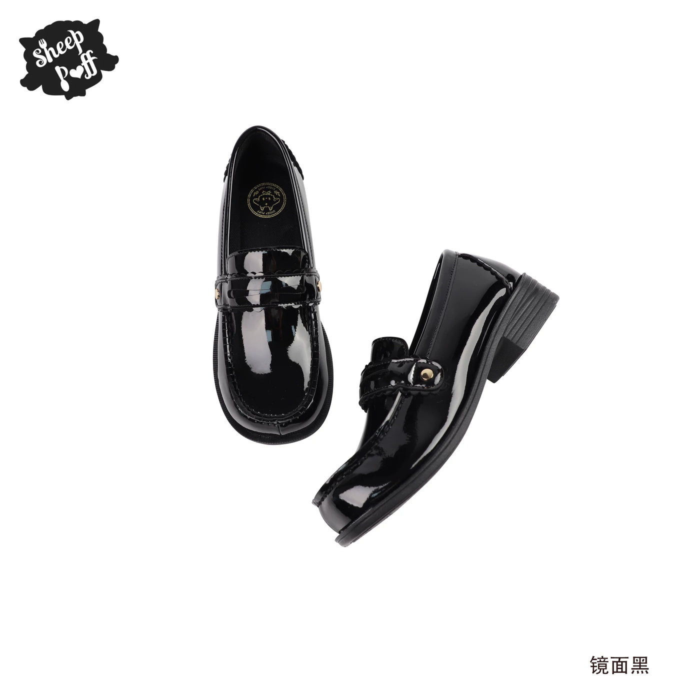 Sheep Puff Lolita shoes featuring a cute puff design, white and black color scheme, and stylish loli fashion details.