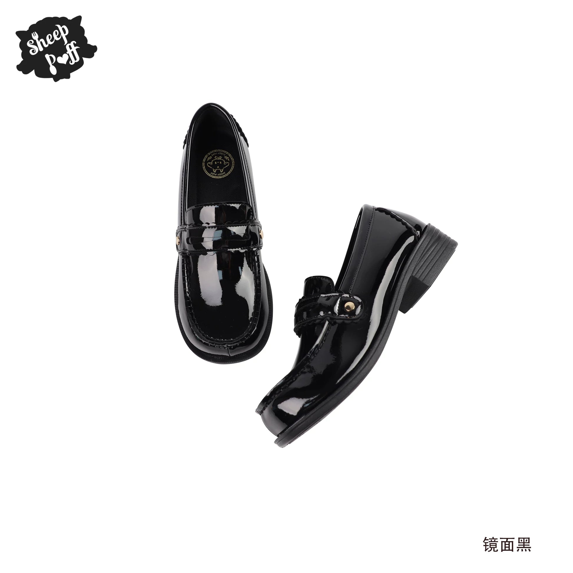 Sheep Puff Lolita shoes featuring a cute puff design, white and black color scheme, and stylish loli fashion details.