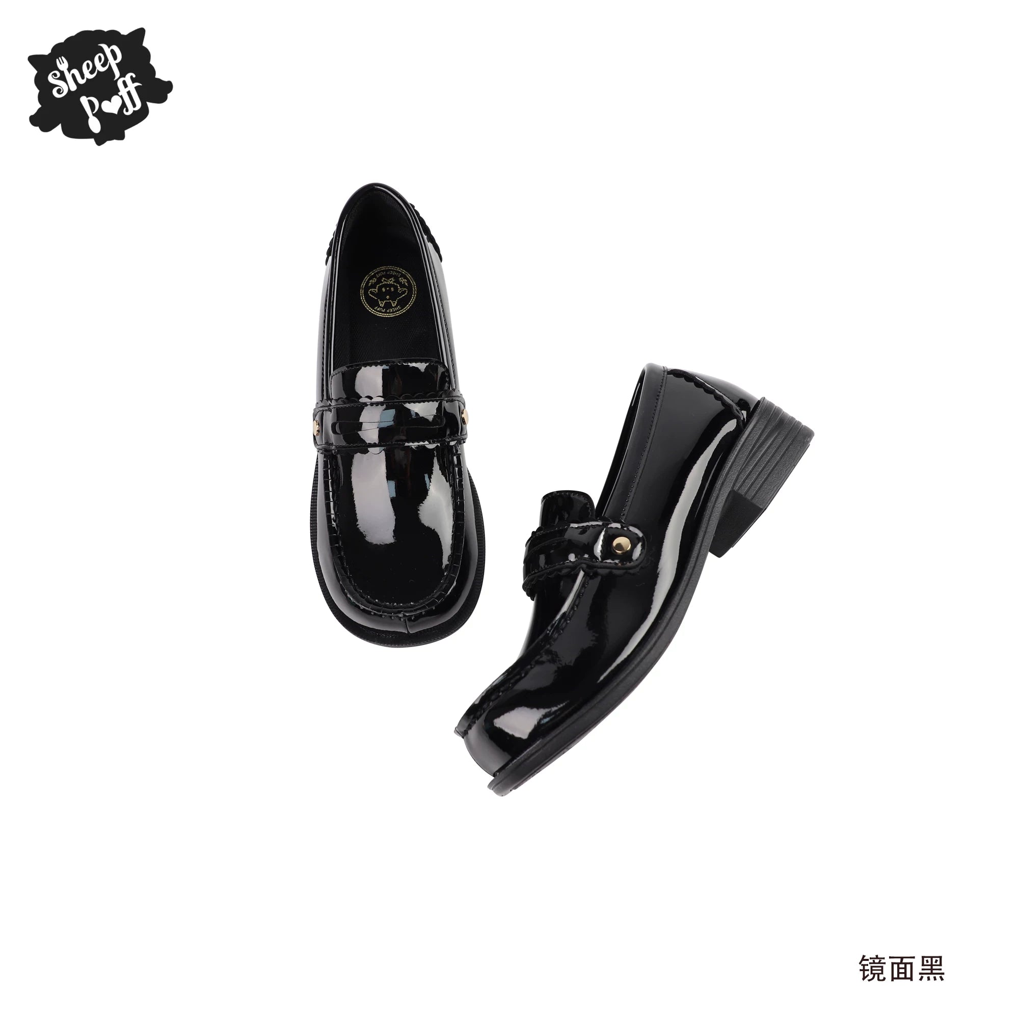 Sheep Puff Lolita shoes featuring a cute puff design, white and black color scheme, and stylish loli fashion details.