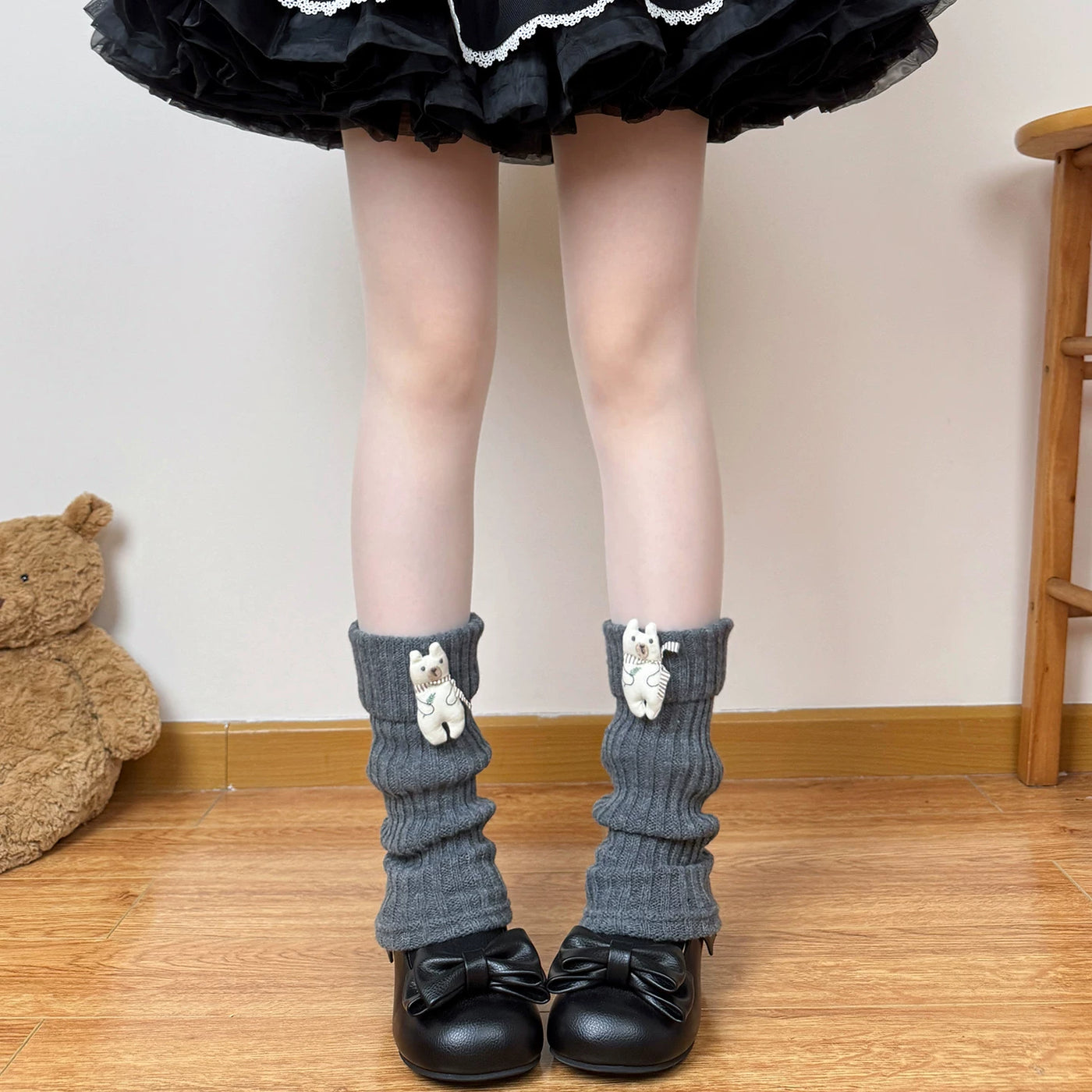 Chubby Bear Tales - Antique Doll - Thick Slouchy Leg Warmers with Teddy-Bear Cuffs