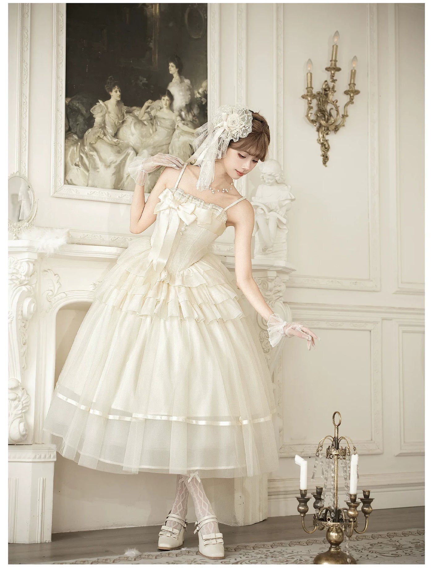With PUJI - MistKiss Lily - Classic Lolita Tiered Hem JSK Dress, Fishbone Waist