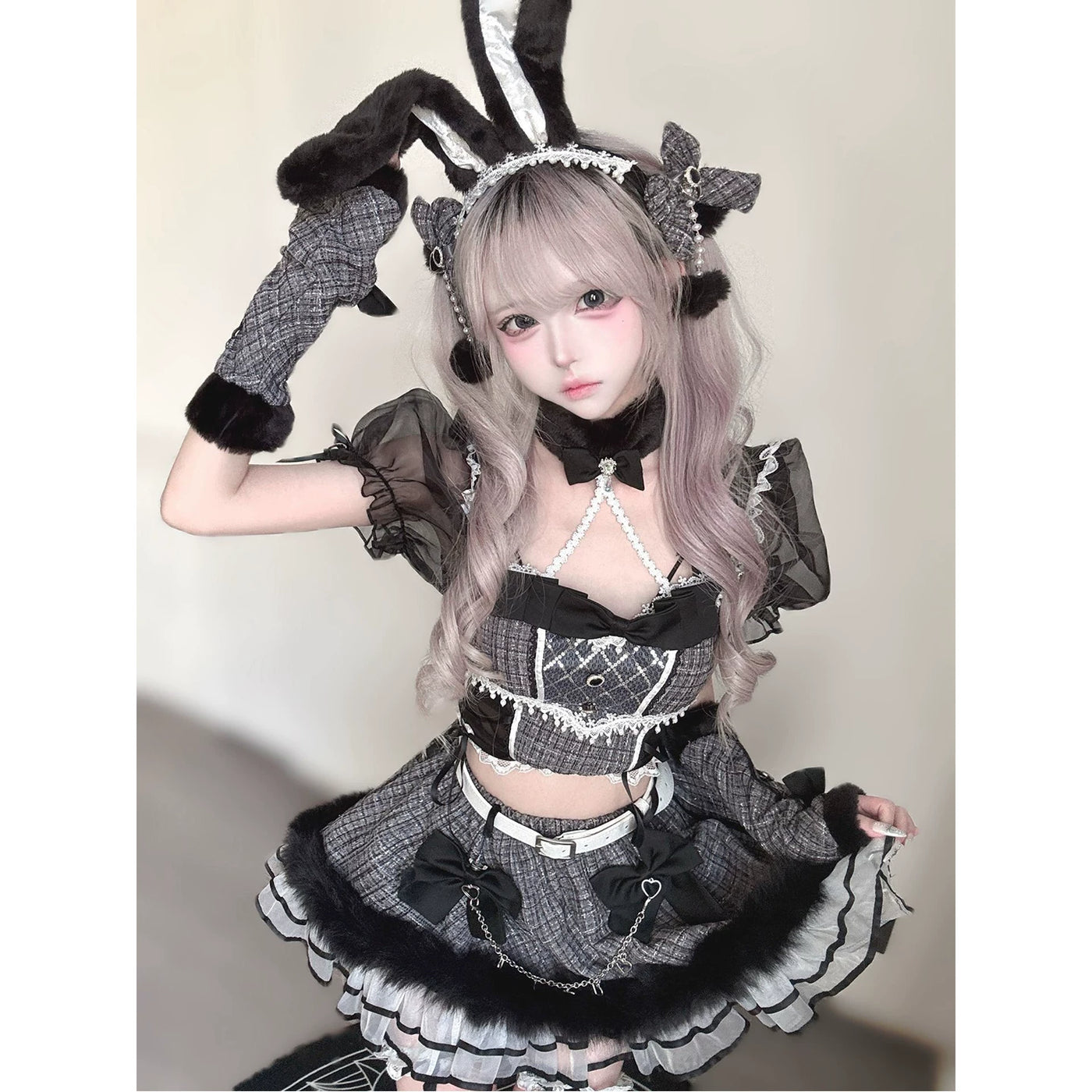 Creamy - Coffee Bear - Coffee-Colored OP Dress Set with Cream Apron Panel