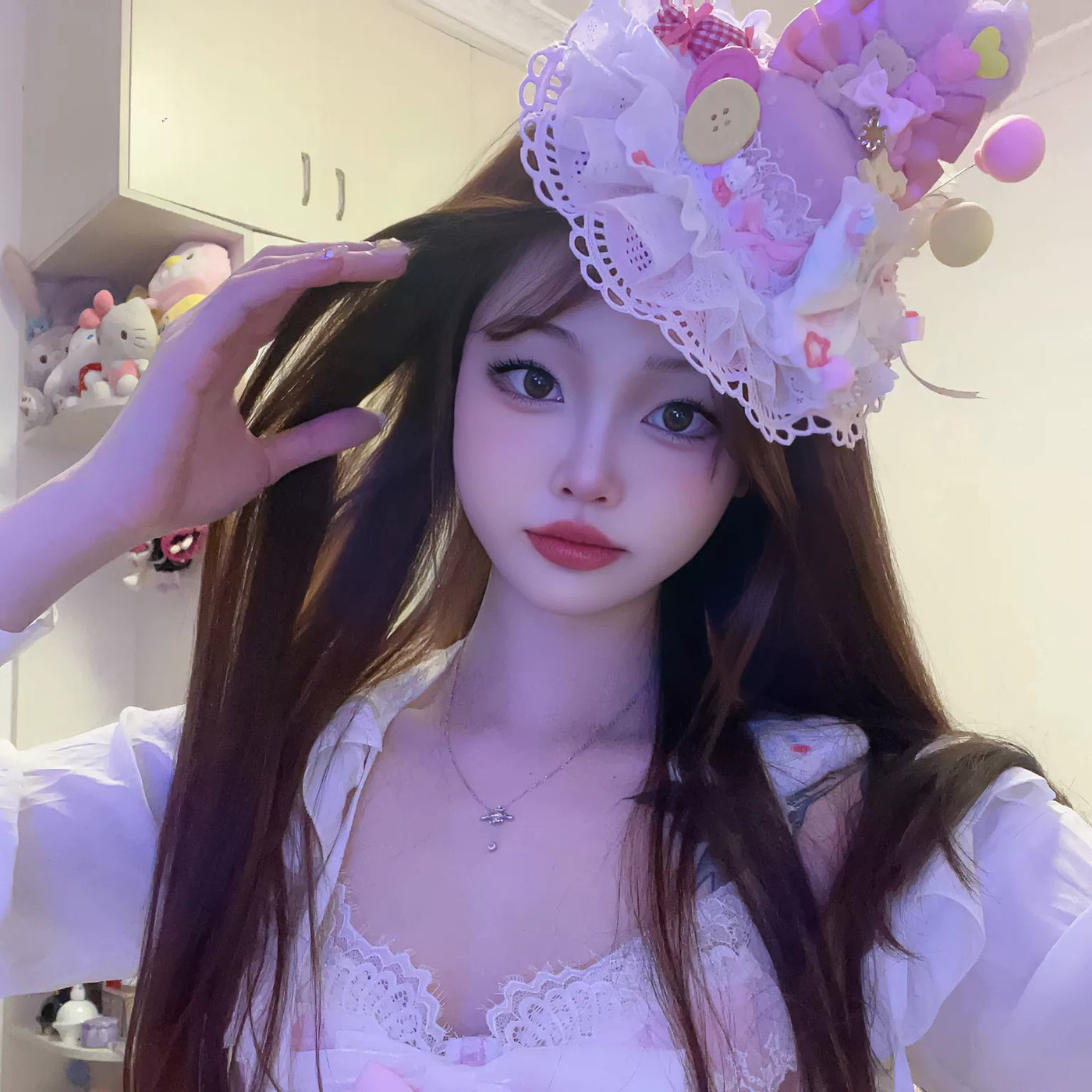 Golden Pikaka - Spring Day Paradise - Pastel Mini Hat with Layered Lace