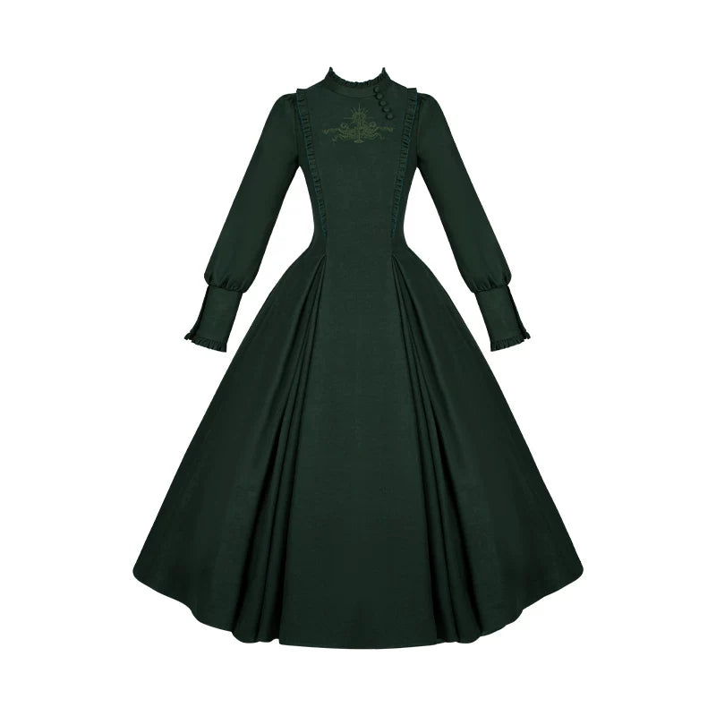 With PUJI - Abyss Clinic - Gothic Lolita Green Dress Set, Embroidery Accent detail view 12