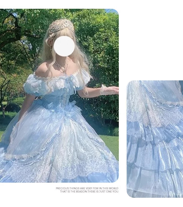 Flora Muse - Lolita Evening Gown - Blue off-the-shoulder ballgown