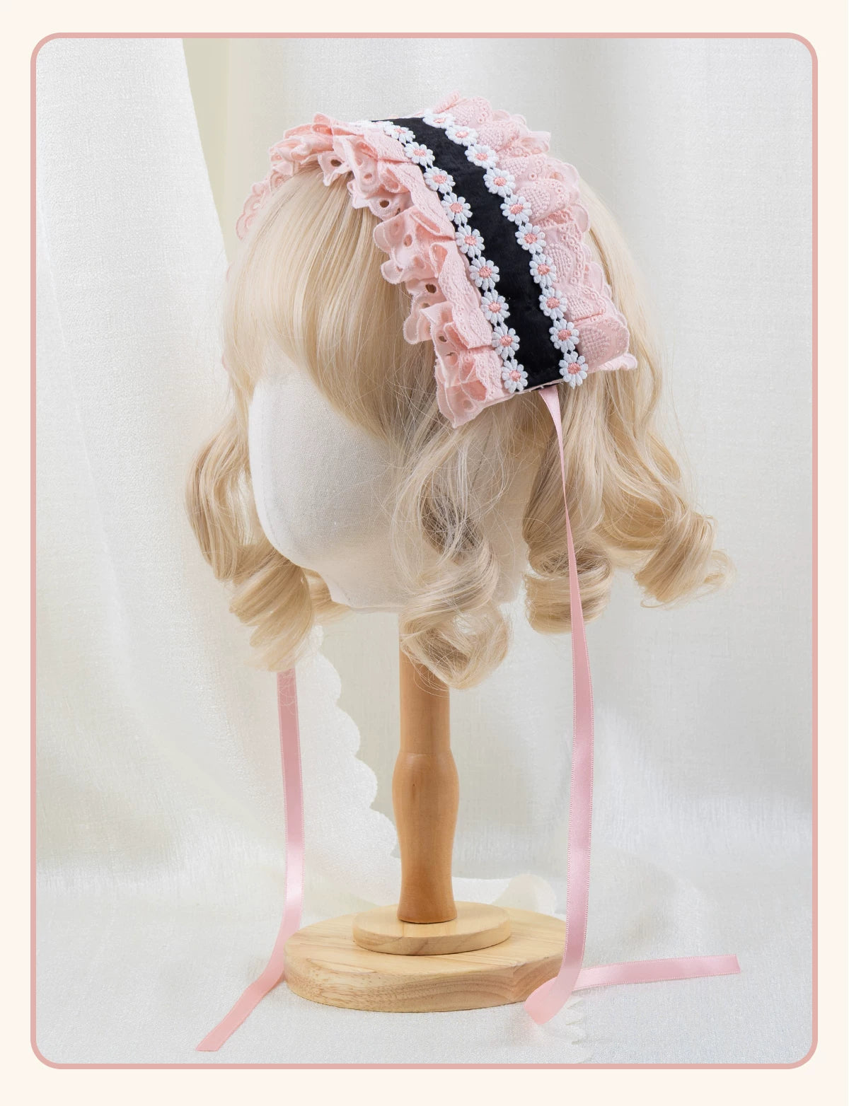 Stardust Rose - Sweet-Cool Polka Dot - Black or Pink Headbands and Flat Caps with Lace Bows