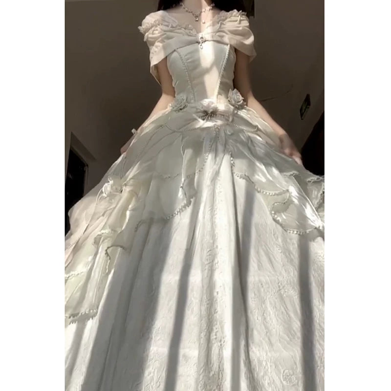 Flora Muse - Rose Encounter Lolita Ball Gown - Blue off-shoulder