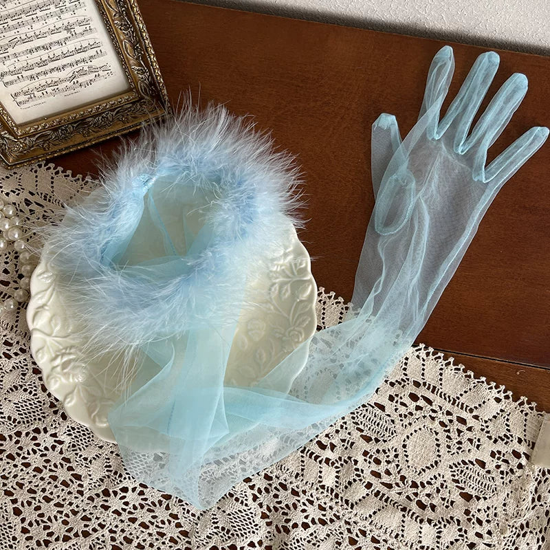 Sock Noble - Feather Veil - Sheer Five-Finger Long Gloves