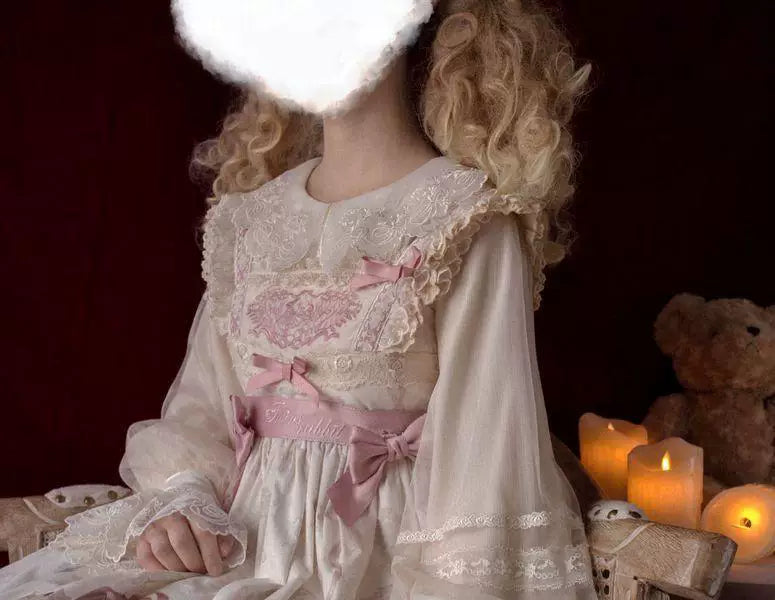 Sweetheart Dream Machine - Starry Cloud Twin Rabbit - Long-Sleeve Lolita Inner Blouse with Floral Lace Collar