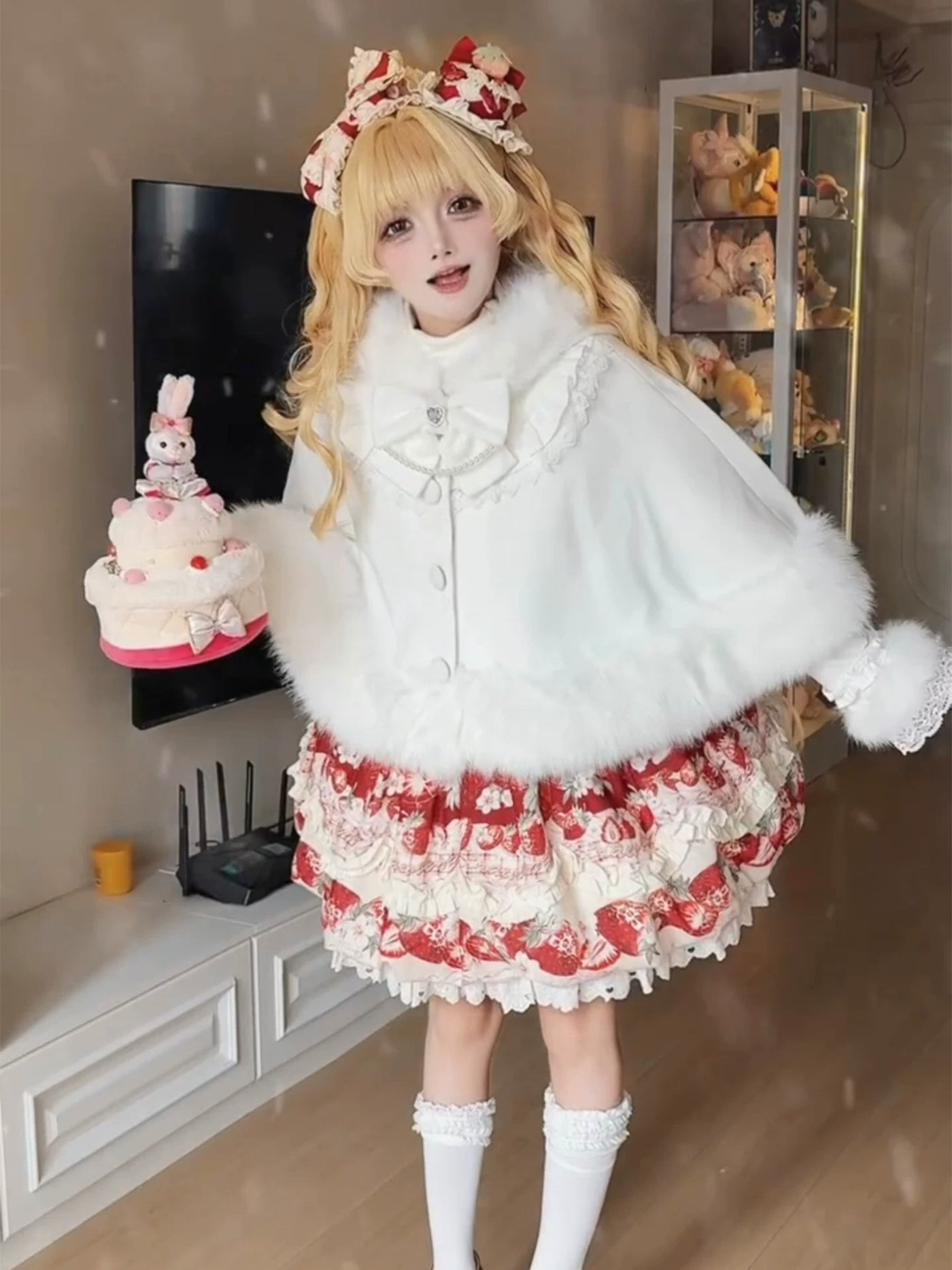 Dream Bunny - Cat-Ear Cape - Cat-ear cape with plush trim and a front bow