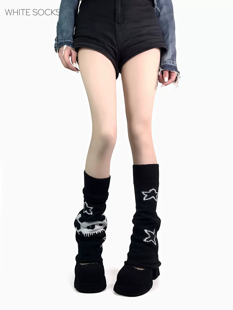 White Socks - Star Graphic - Reversible Flared Leg Warmers