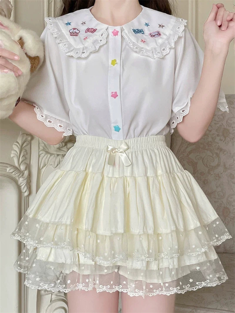 Sugar Girl - Sweet Lolita Cotton Bloomers - Lace Polka Dot Hem SK Skirt