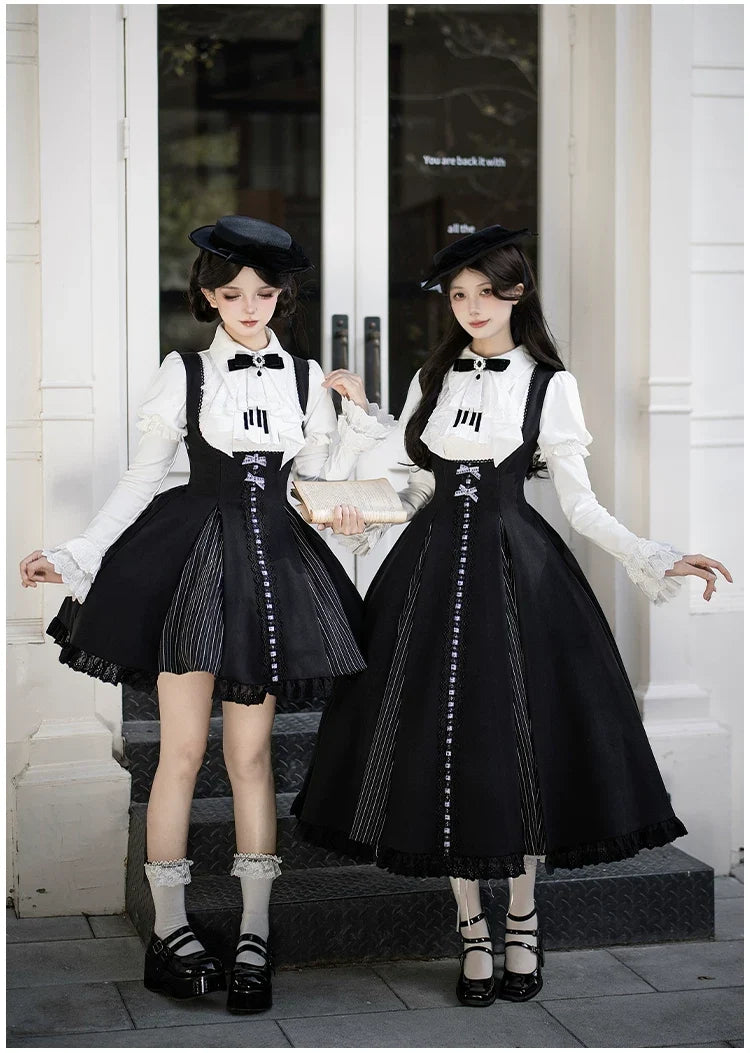 With PUJI - Monochrome Sonata - Classic Lolita Bust-supporting JSK Set, Piano Inspired