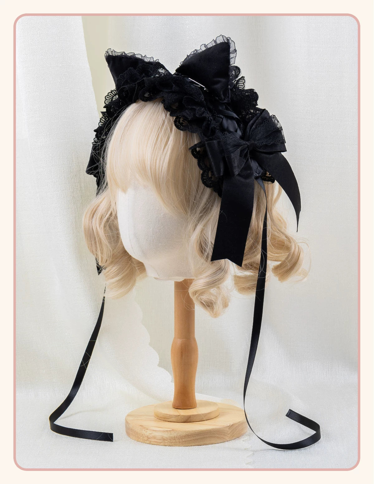 Stardust Rose - A035 Black Lace - Black Lace Headwear and Hand Sleeves with Ribbon Bows