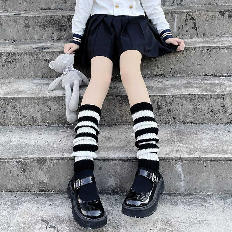 Floral Milk Cat - Bone Stripe - Striped Leg Warmers with Chain-and-Bone Detail
