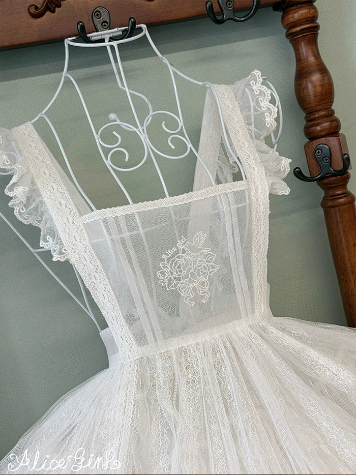 Alice Girl - Elegant Lolita Embroidered Apron - with Adjustable Strap Hand Accessory