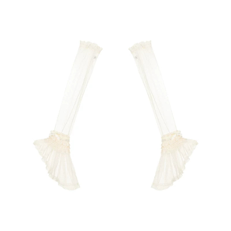 With PUJI - White Mist Promise - Classic Lolita Corset OP Set, Edwardian Collar & Tiered Hem detail view 15