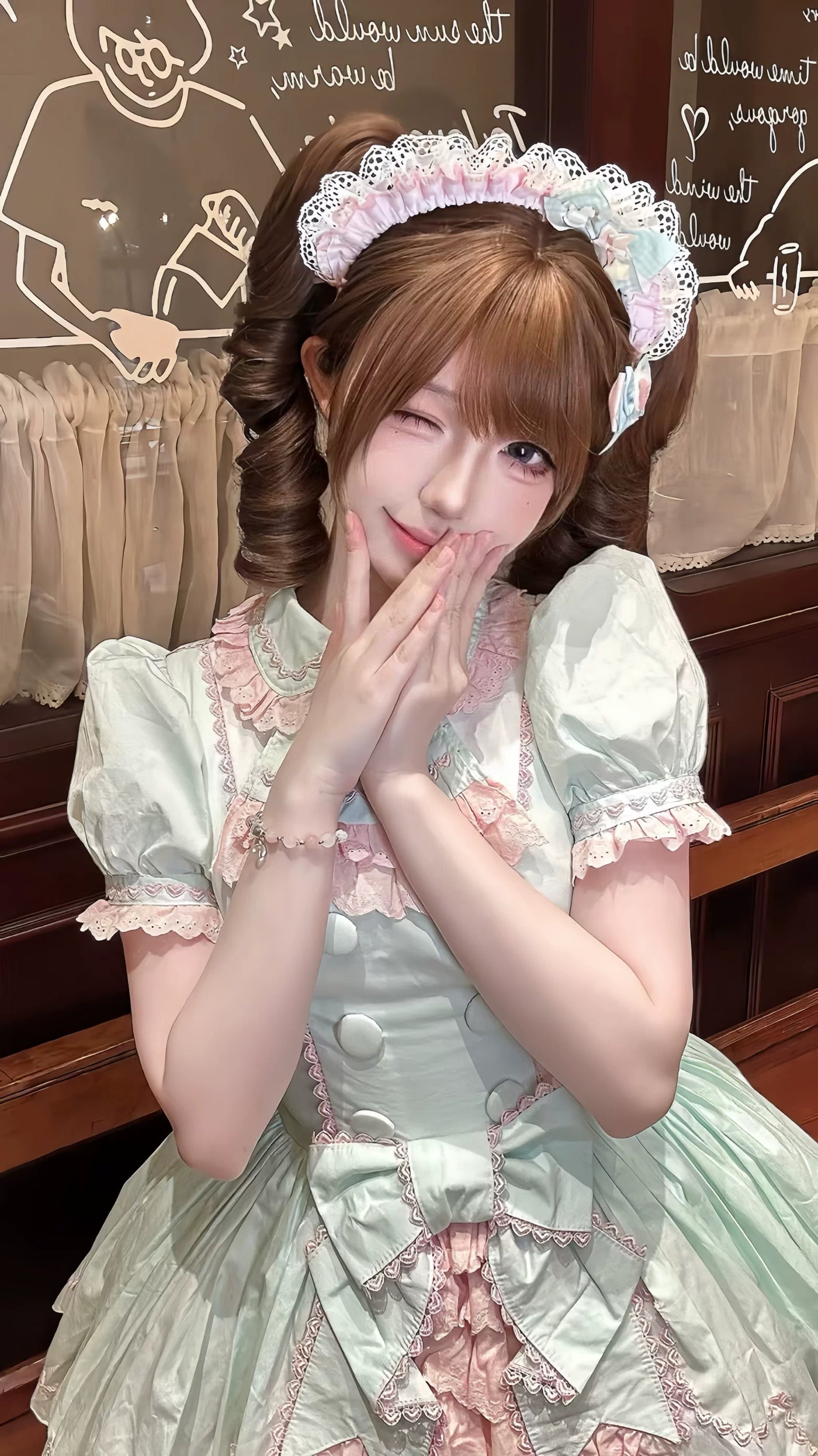 Tata Long Ear - Melon Parfait - Short-Sleeve OP Dress with Layered Ruffles