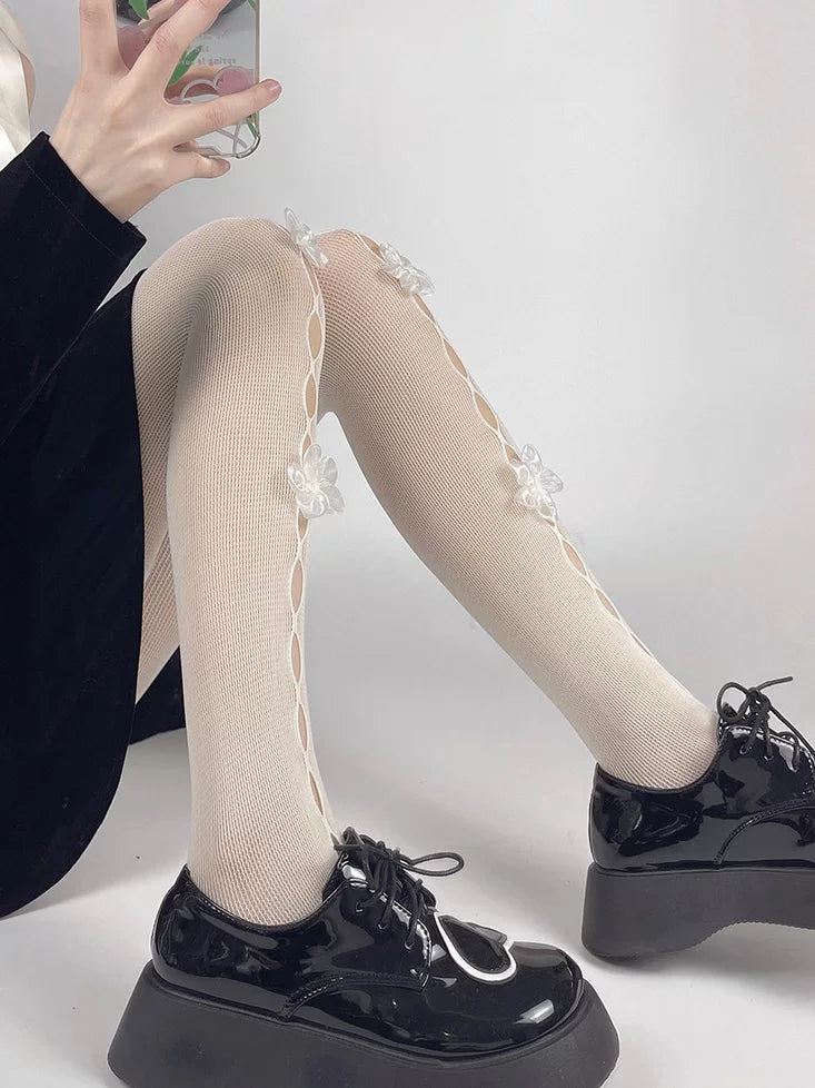 Fantasy Doll - Floral Cutout - Sheer Tights with Floral Openwork