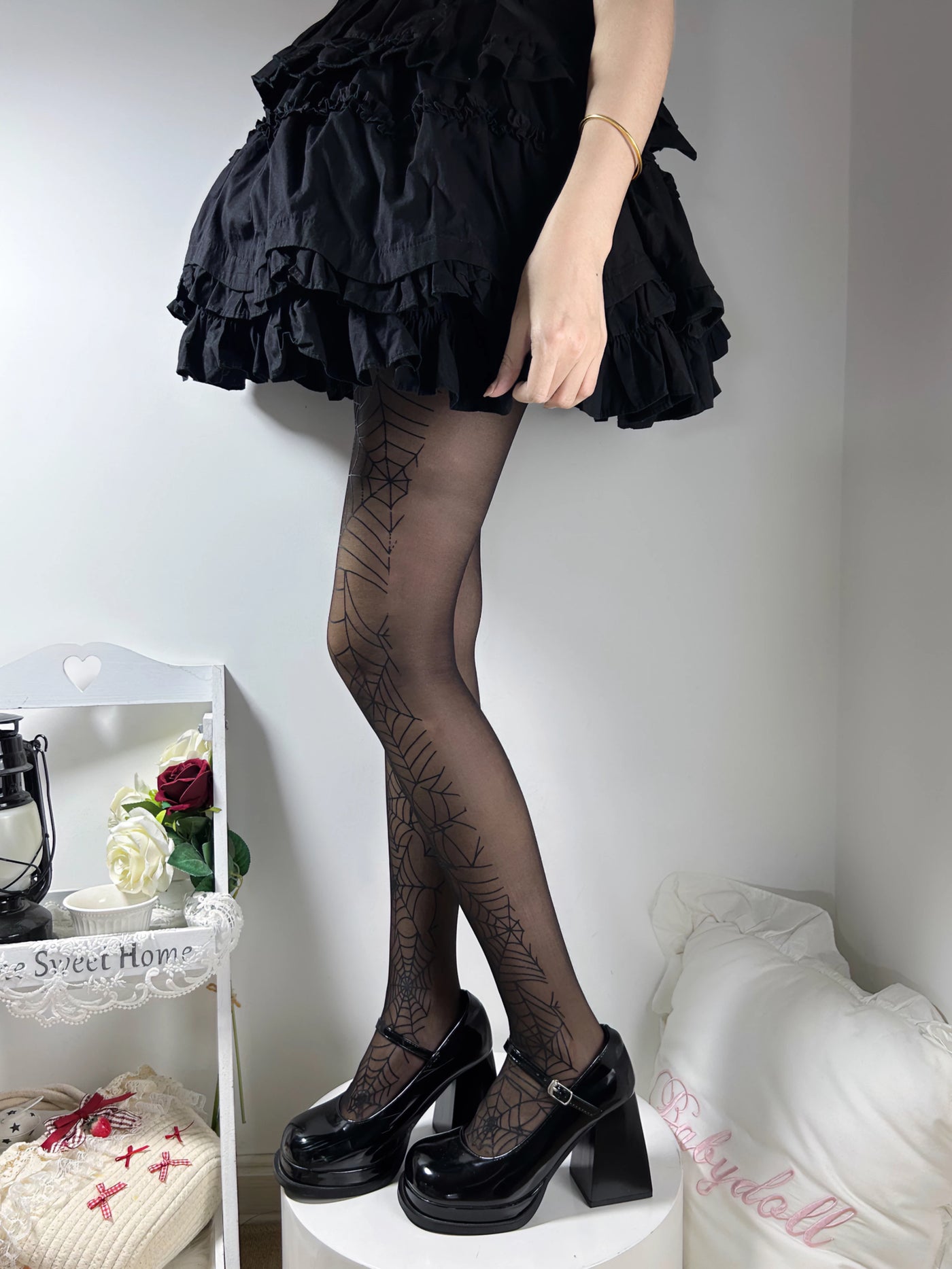 Fantasy Doll - Subculture Prints - Sheer Pantyhose in Spiderweb, Multiple-Cross and Cartoon Prints