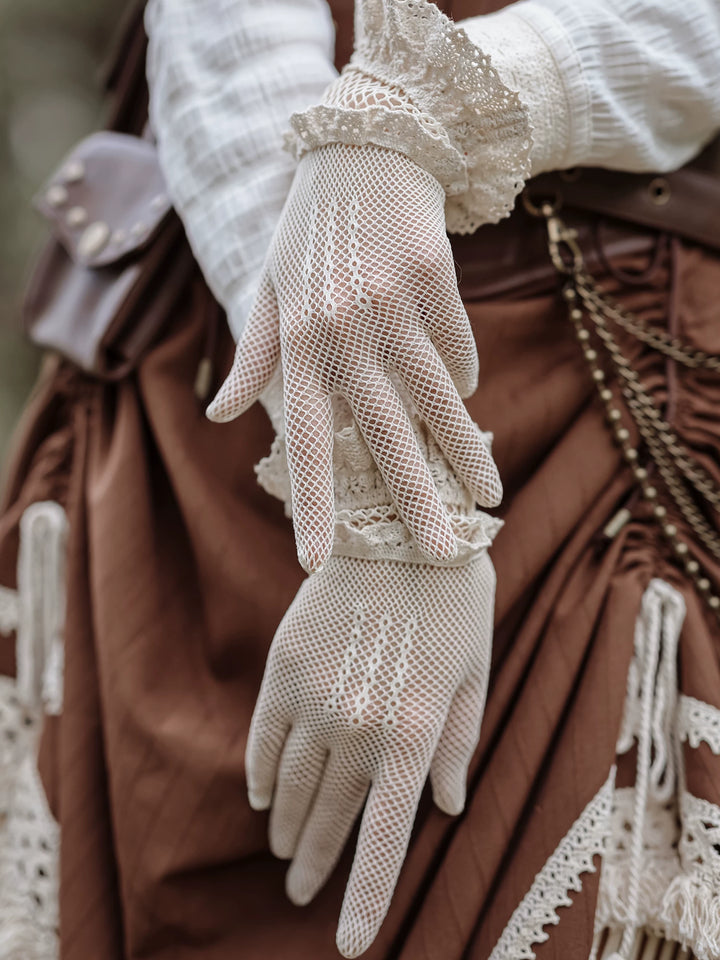 Steam Continent – Victorian Off-White Lace Mesh Gloves