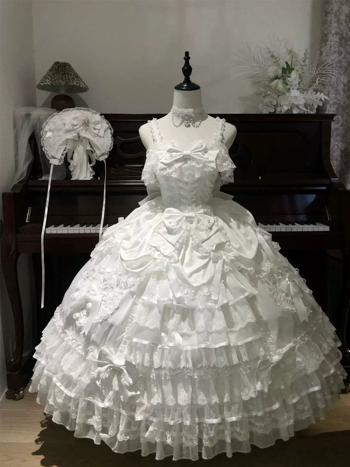Hanguliang - Curtain Poem - Bridal Sweet JSK Dress with Lace and Ribbon Trim - option image