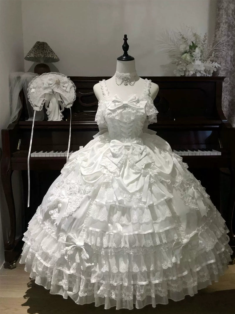 Hanguliang - Curtain Poem - Bridal Sweet JSK Dress with Lace and Ribbon Trim - option image