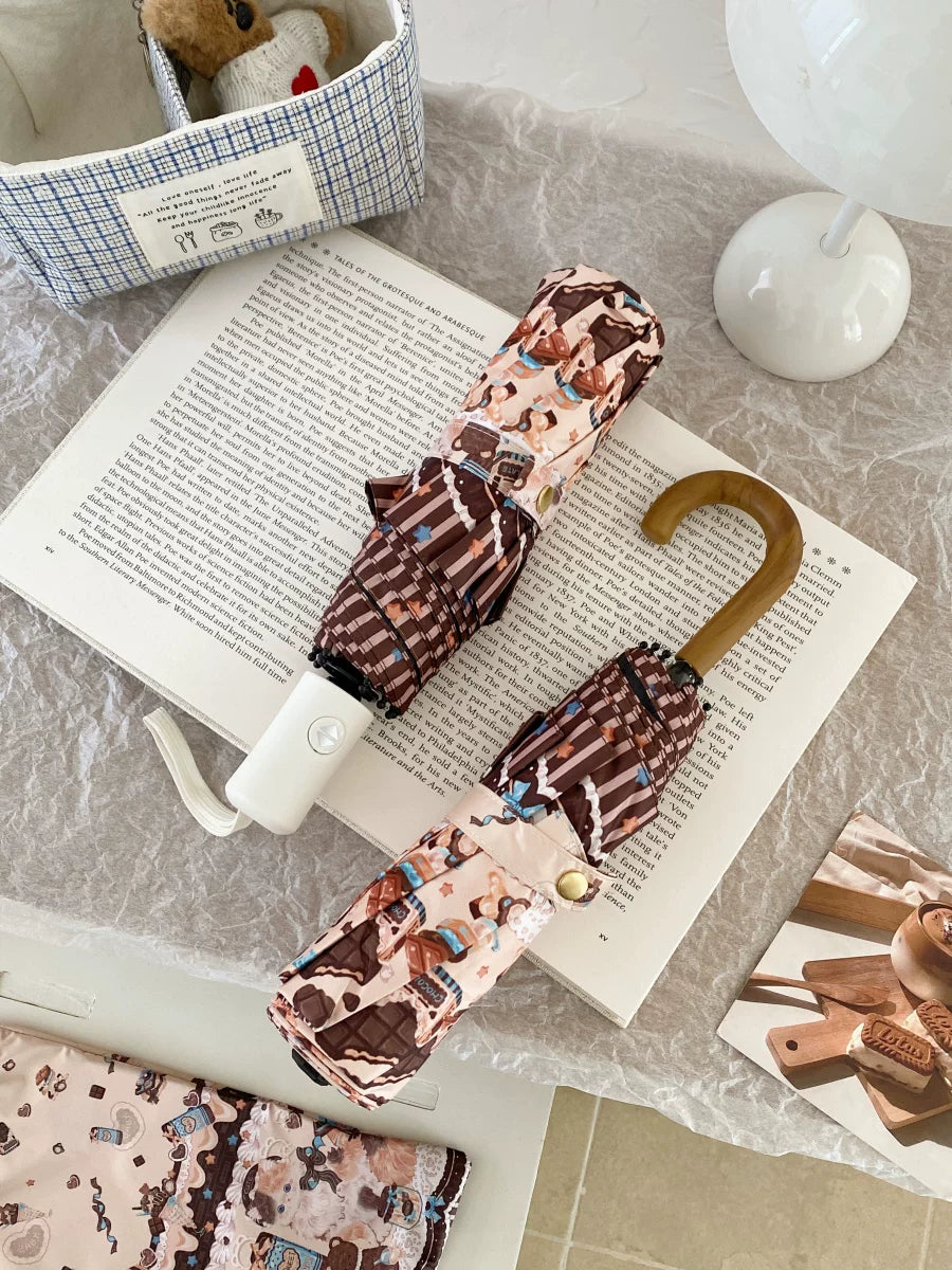 Independent Brand - Milk Coffee Calico Cat - Cat-Print Sun/Rain Umbrella