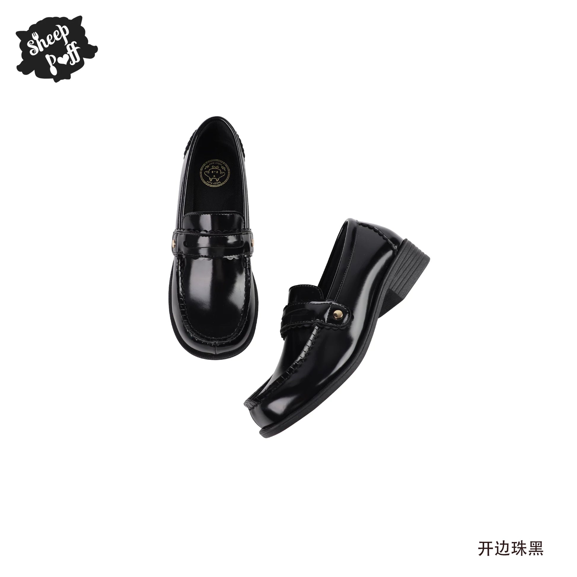 Sheep Puff Lolita Shoes with classic design and decorative bows, perfect for stylish uniforms or fashion outfits.