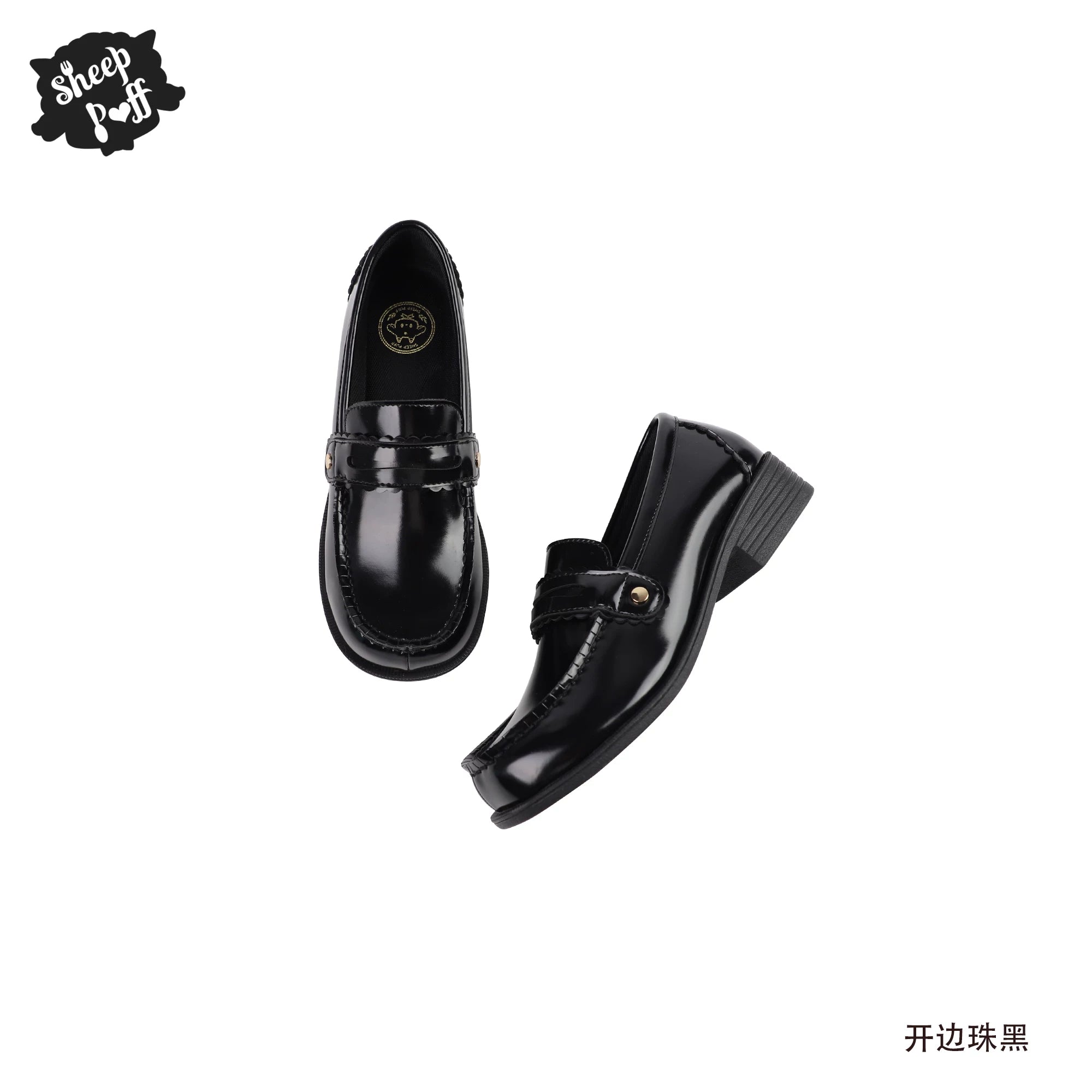 Sheep Puff Lolita Shoes with classic design and decorative bows, perfect for stylish uniforms or fashion outfits.