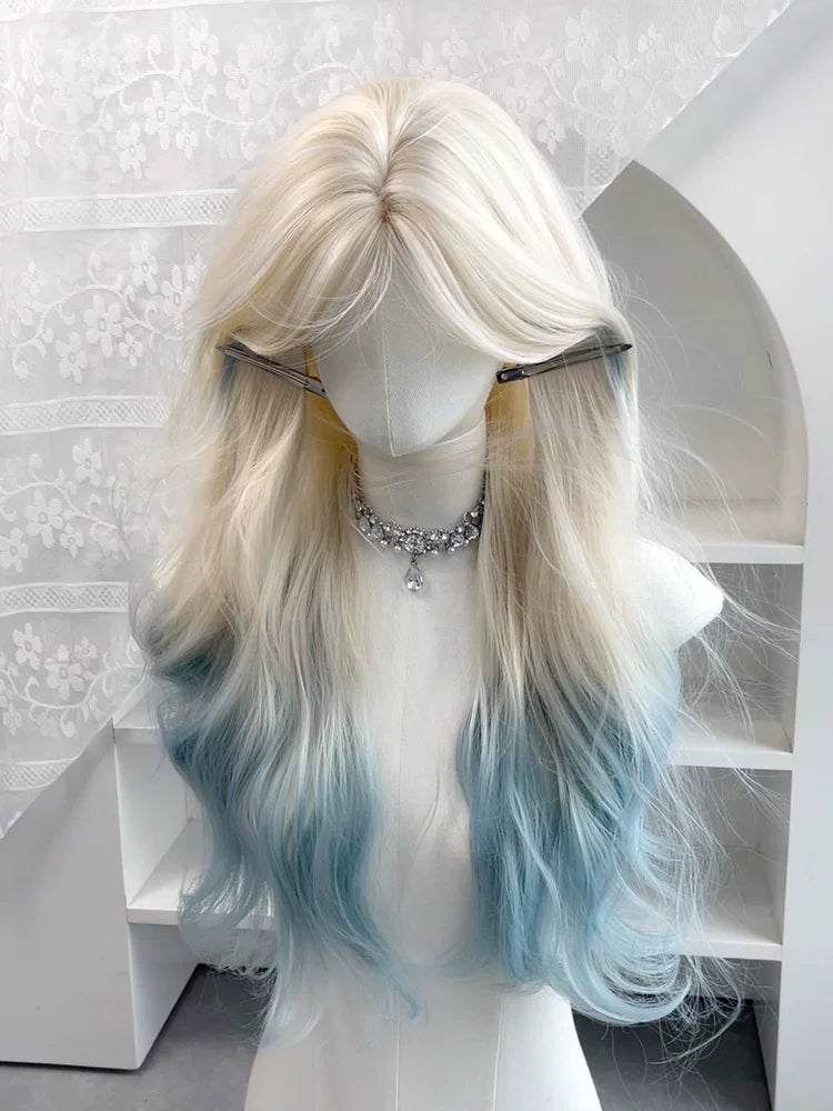 Kunkun Fish platinum-to-blue long wavy wig - view 4